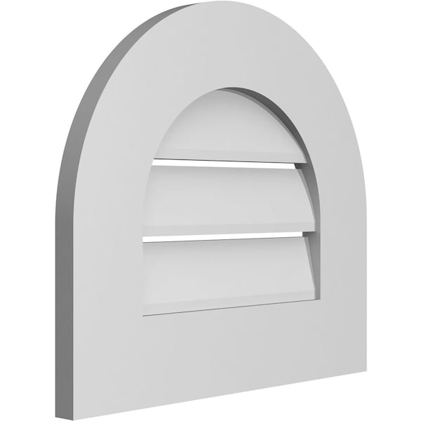 Round Top Surface Mount PVC Gable Vent: Functional, W/ 3-1/2W X 1P Standard Frame, 18W X 16H